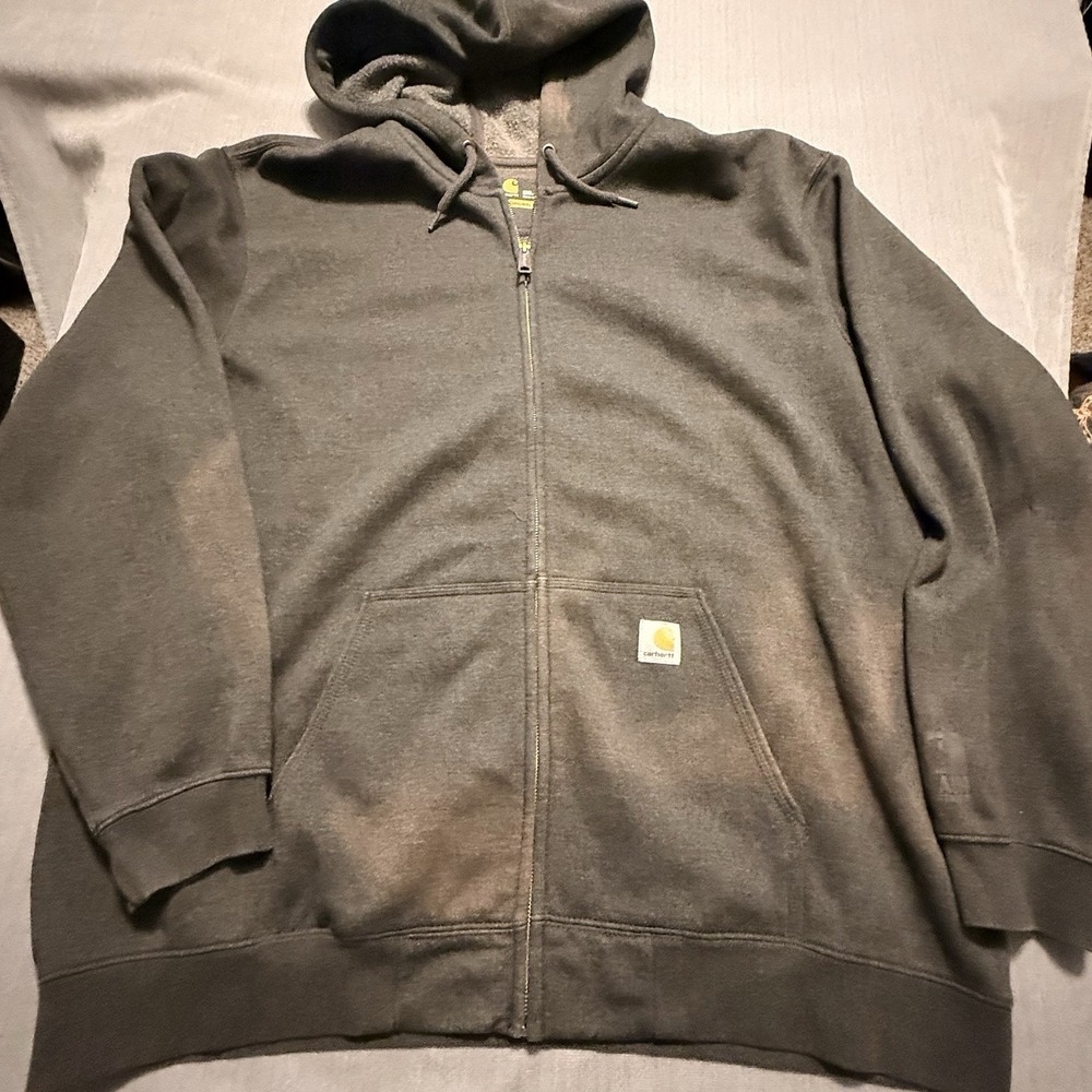 Carhartt Mens 2XL Full Zip Hoodie Distressed Faded Workwear Original Fit Gray